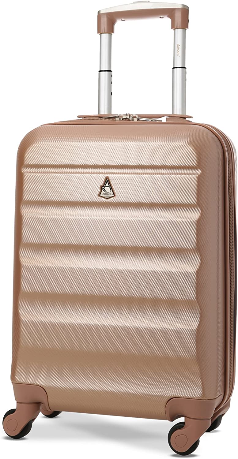 Aerolite 55cm Lightweight Hard Shell Cabin Hand Luggage with 4 Spinner Wheels for 360 Degree Manoeuvrability 21", Approved for Ryanair, easyJet, British Airways, Virgin Atlantic, Flybe and More ROSEGOLD
