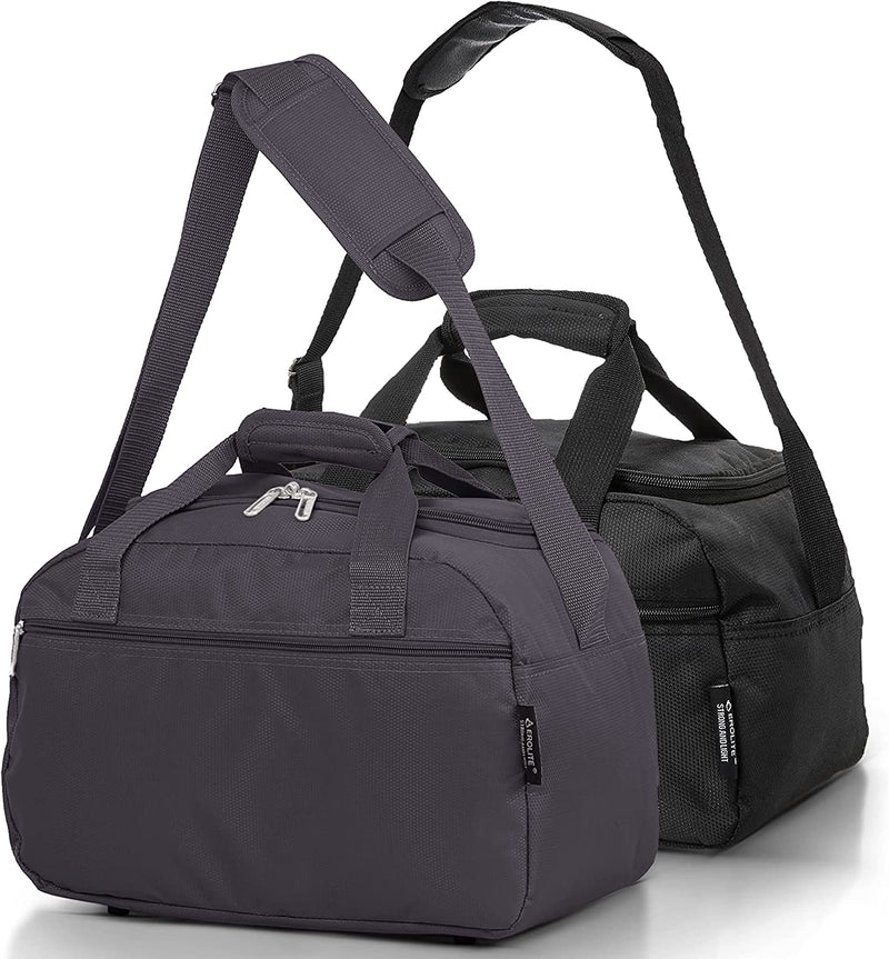 Aerolite (40x20x25cm) New and Improved 2023 Ryanair Maximum Size Holdall Cabin Luggage Under Seat Flight Holdall Bag BLACK + CHARCOAL