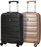 Aerolite (55x35x20cm) Lightweight Hard Shell Cabin Hand Luggage (x2 Set) BLACK + ROSEGOLD