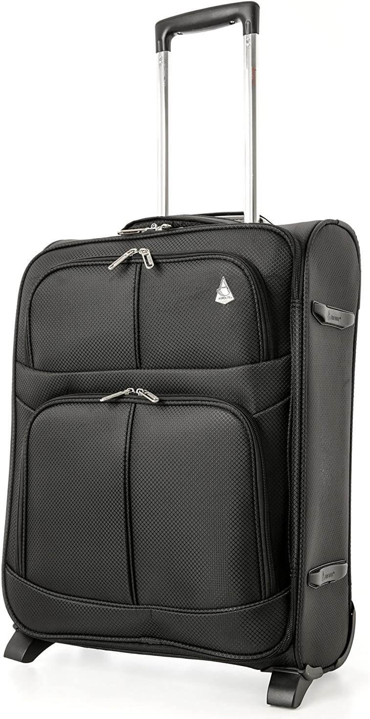 Aerolite Expandable 55x40x20 to 55x40x23 Carry On Hand Cabin Luggage Suitcase for Ryanair Priority Boarding , Lufthansa British Airways & More, Black