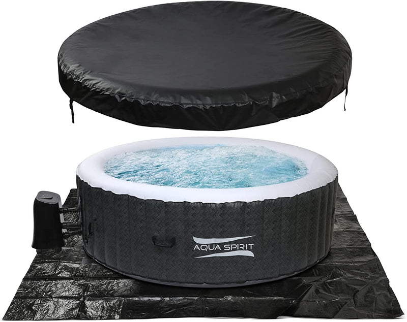 Aqua Spirit 4 to 6 Person Inflatable Quick Heating Indoor & Outdoor Round Bubble Hot Tub Spa with Cover & Ground Sheet , Up to 6 Persons , Rattan Effect