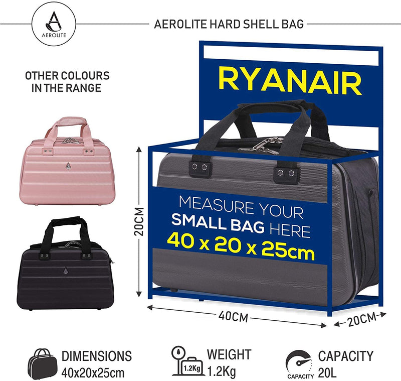 Aerolite Ryanair Maximum Size 40x20x25cm Hand Cabin Luggage Hard Shell Travel Carry On Holdall Shoulder Under Seat Flight Bag 40x20x25 Charcoal