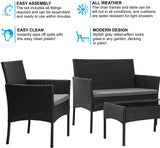Olsen & Smith Livorno 4 Piece Rattan Effect Outdoor Garden Patio Furniture Set - Love Seat Sofa + 2 Chairs + Table Black Anthracite
