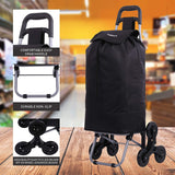 Hoppa Lightweight 6-Wheel 2022 Model Folding Shopping Trolley Large 47L Capacity Shopping Trolley Bag, 95cm, 2kg, Push/Pull Stairclimber (Black)