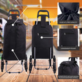 Hoppa Lightweight 6-Wheel 2022 Model Folding Shopping Trolley Large 47L Capacity Shopping Trolley Bag, 95cm, 2kg, Push/Pull Stairclimber (Black)
