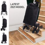 Hoppa Lightweight 6-Wheel 2022 Model Folding Shopping Trolley Large 47L Capacity Shopping Trolley Bag, 95cm, 2kg, Push/Pull Stairclimber (Black)