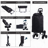 Hoppa Lightweight 6-Wheel 2022 Model Folding Shopping Trolley Large 47L Capacity Shopping Trolley Bag, 95cm, 2kg, Push/Pull Stairclimber (Black)