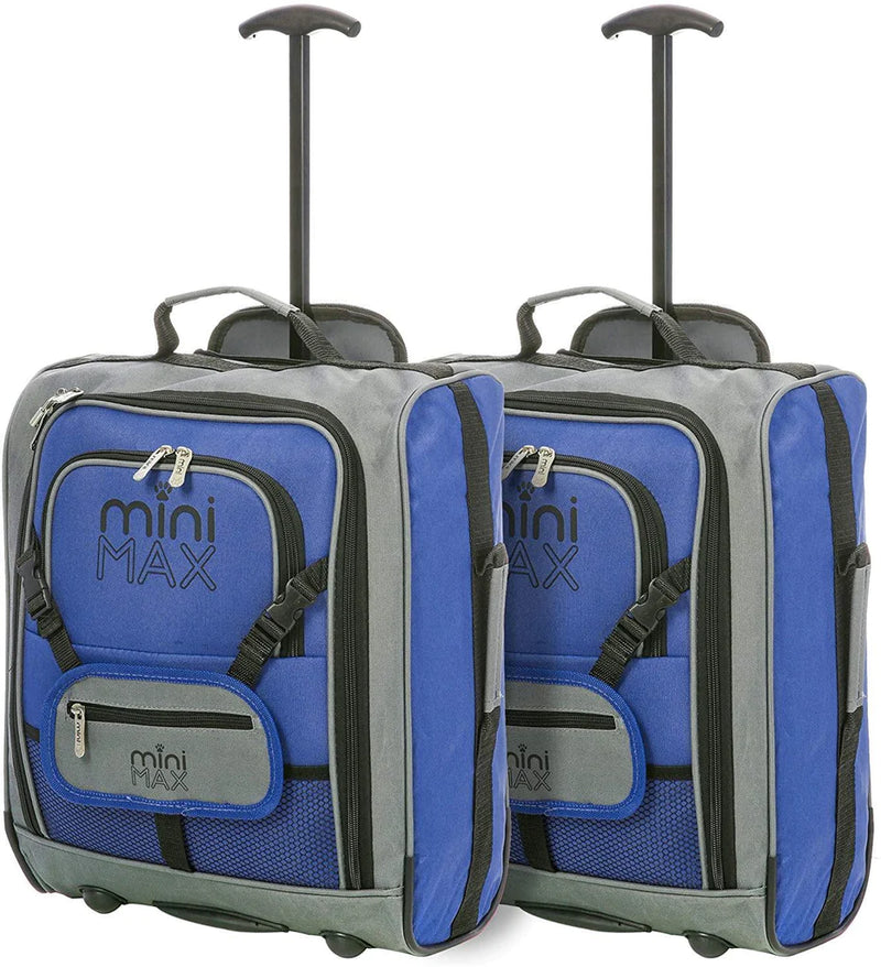MiniMAX Childrens/Kids Luggage Carry On Trolley Suitcase with Backpack and Pouch for Your Favourite Doll/Action Figure/Bear Blue Set of 2