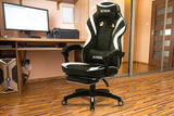 Olsen & Smith XTREME New and Improved 2022 Model Gaming Chair Ergonomic Office Desk PC Computer Recliner Swivel Chair Detachable Padded Head Rest Lumbar Support Cushion & Footrest (Black/White)