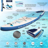 AQUA SPIRIT Inflatable Stand up Paddle Board SUP TEMPO Package | 10’6 x 32” x 6” | Adult Beginners/Experts | 120KG Limit | Paddle, Backpack, Pump, Go Pro Mount, Change Mat, Phone Case Blue