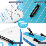 AQUA SPIRIT Inflatable Stand up Paddle Board SUP TEMPO Package | 10’6 x 32” x 6” | Adult Beginners/Experts | 120KG Limit | Paddle, Backpack, Pump, Go Pro Mount, Change Mat, Phone Case Blue