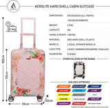 Aerolite 55x35x20cm Polycarbonate Hard Shell 4 Wheel Travel Carry On Hand Cabin Luggage Suitcase, White Pink Rose Floral