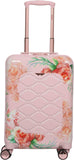 Aerolite 55x35x20cm Polycarbonate Hard Shell 4 Wheel Travel Carry On Hand Cabin Luggage Suitcase, White Pink Rose Floral