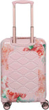 Aerolite 55x35x20cm Polycarbonate Hard Shell 4 Wheel Travel Carry On Hand Cabin Luggage Suitcase, White Pink Rose Floral