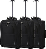 5 Cities Trolley Bag Cabin Hand Luggage, 55 cm, 42 Litre, Black, Set of 3