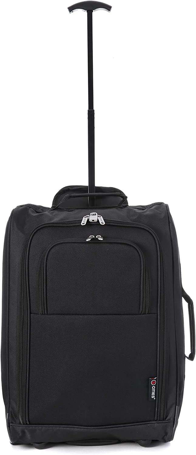 5 Cities Trolley Bag Cabin Hand Luggage, 55 cm, 42 Litre, Black, Set of 3