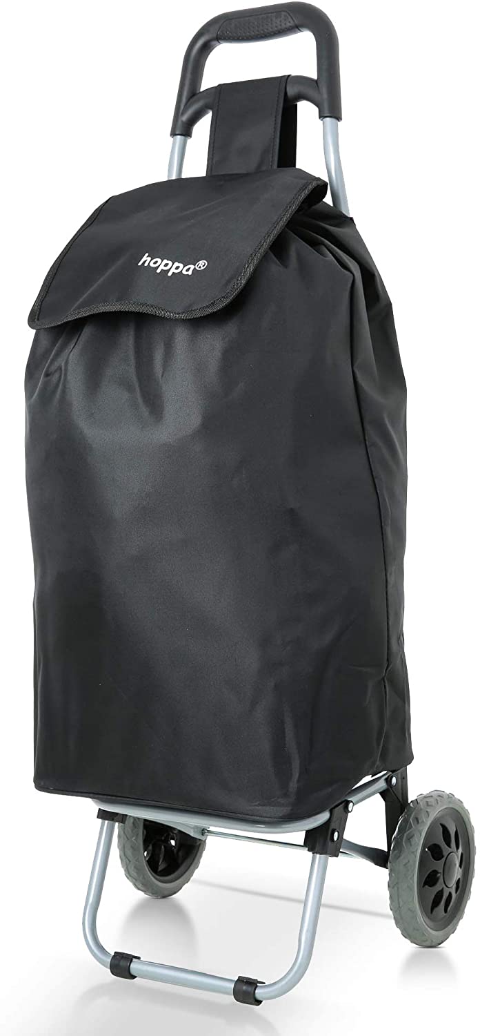 Hoppa 47L Lightweight Shopping Trolley, Hard Wearing & Foldaway for Easy Storage with 3 Years Guarantee Black Set of 2
