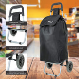 Hoppa 47L Lightweight Shopping Trolley, Hard Wearing & Foldaway for Easy Storage with 3 Years Guarantee Black Set of 2