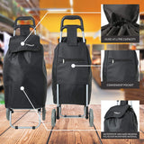 Hoppa 47L Lightweight Shopping Trolley, Hard Wearing & Foldaway for Easy Storage with 3 Years Guarantee Black Set of 2