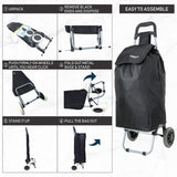 Hoppa 47L Lightweight Shopping Trolley, Hard Wearing & Foldaway for Easy Storage with 3 Years Guarantee Black Set of 2