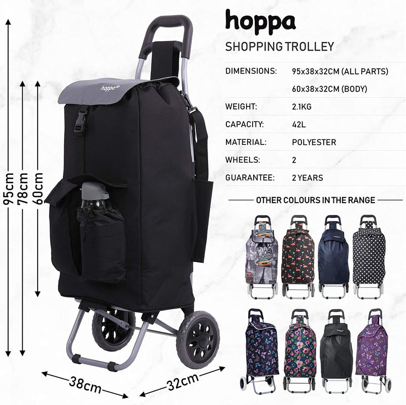 Hoppa Fully Insulated Lightweight 2022 Model 2 Wheeled Large 42Litre Capacity Shopping Trolley Bag 95cm, 2.1kg with Shoulder Strap