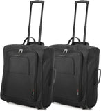 Set of 2 British Airways Jet 2 & easyJet Plus/Flexi 56x45x25cm Maximum Cabin Hand Luggage Approved Trolley Bag, Huge 60L Capacity, Black