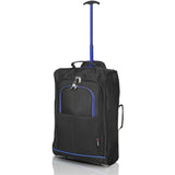 Set of 3 Super Lightweight 5 Cities 21"/55cm Cabin Approved Carry On 2 Wheel Suitcase Trolley Bags Hand Luggage with Sturdy Frame Blue + Black