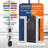 Set of 3 Super Lightweight 5 Cities 21"/55cm Cabin Approved Carry On 2 Wheel Suitcase Trolley Bags Hand Luggage with Sturdy Frame Blue + Black