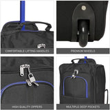 Set of 3 Super Lightweight 5 Cities 21"/55cm Cabin Approved Carry On 2 Wheel Suitcase Trolley Bags Hand Luggage with Sturdy Frame Blue + Black