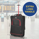 Set of 3 Super Lightweight 5 Cities 21"/55cm Cabin Approved Carry On 2 Wheel Suitcase Trolley Bags Hand Luggage with Sturdy Frame Red + Black