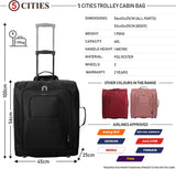 5 Cities 56x45x25 New Summer 2022 Trolley Bag EasyJet/ British Airways/ Jet2 Maximum Cabin Approved Carry On Suitcase 60L Capacity with 2 Wheels Lightweight Travel 2 Year Warranty