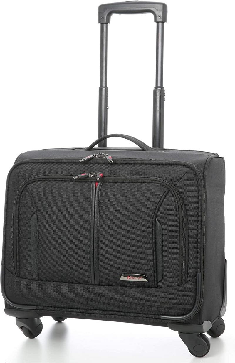 Aerolite Rolling Padded Laptop Case Bag 4 Wheels - Fits up to 15.6", Overnight Trolley Business Hand Cabin Luggage Case easyJet Plus/Flexi/Up Front/Extra Legroom, British Airways & Jet2 Approved Black
