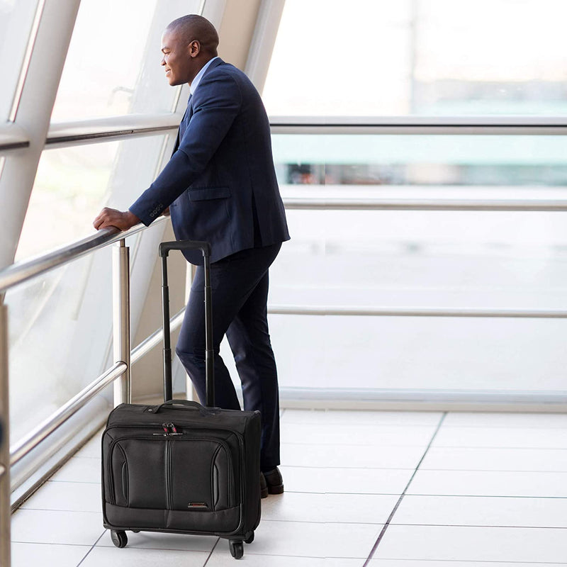 Aerolite Rolling Padded Laptop Case Bag 4 Wheels - Fits up to 15.6", Overnight Trolley Business Hand Cabin Luggage Case easyJet Plus/Flexi/Up Front/Extra Legroom, British Airways & Jet2 Approved Black