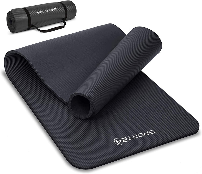 Sport24 Yoga Mat NBR Non-slip Multipurpose- Pilates, Ab workouts, Stretching, Push ups, Gymnastics- 183cm X 62cm X 1cm with Carry Strap- Men/Women