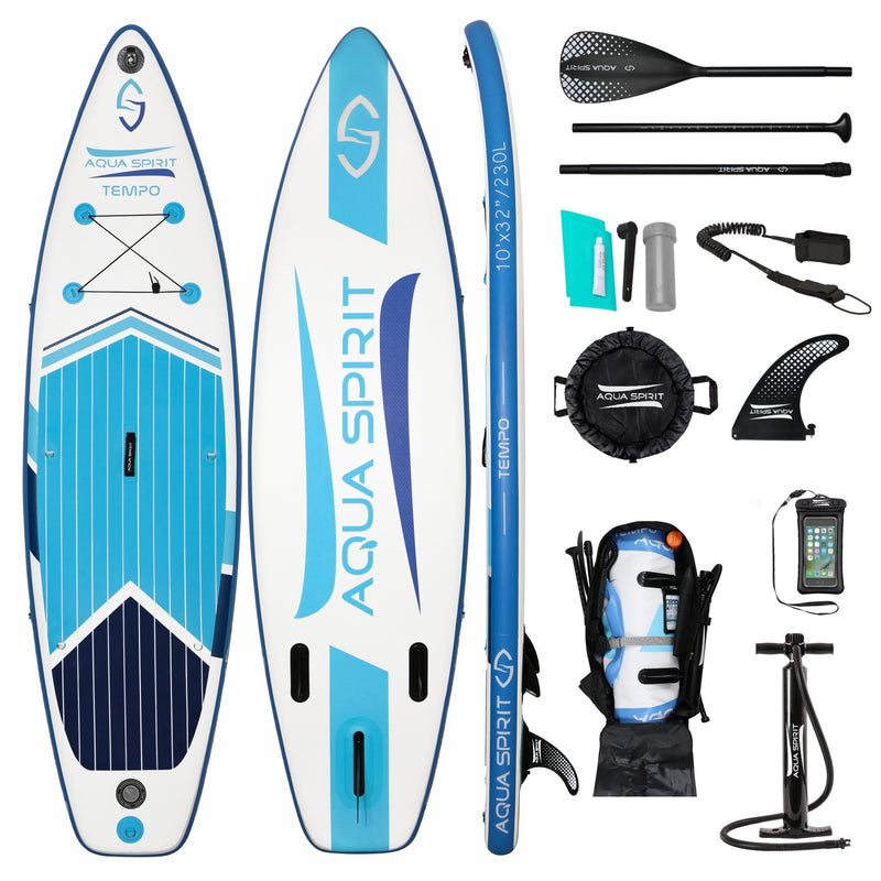 Aqua Spirit Tempo Blue 10FT iSUP Inflatable Stand up Paddle Board & Accessories - Packed Direct UK