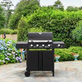 Olsen & Smith 4+1 Gas Burner Garden Outdoor BBQ Barbecue Grill 4 Burners with Side Burner Hotplate & Storage 2 Wheels - Black