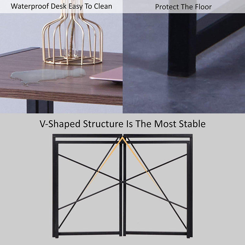 Folding Computer Desk Table, Compact Foldable Home Office Computer PC Laptop Workstation Desk Table for Home Office, Wood & Metal, Brown Black - Packed Direct UK