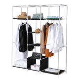 Freestanding Wardrobe Cloakroom Storage Organiser with Clothes Hanging Rails, Shoe & Storage Compartments Shelves Spaces and Covers for Home & Bedroom
