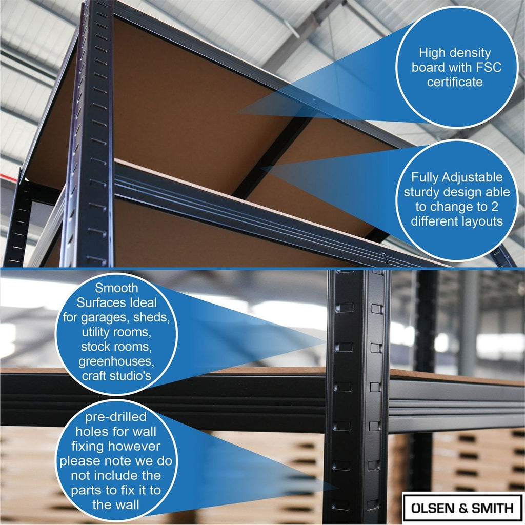 Usb Shelving Racking System Heavy Duty 5 Tier Steel & Wood Garage Shelving Unit 150cm x 70cm x 30c ...