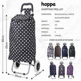 Hoppa 47Ltr Lightweight Shopping Trolley, Hard Wearing & Foldaway for Easy Storage with 3 Years Guarantee (Black Polka Dot) - Packed Direct UK