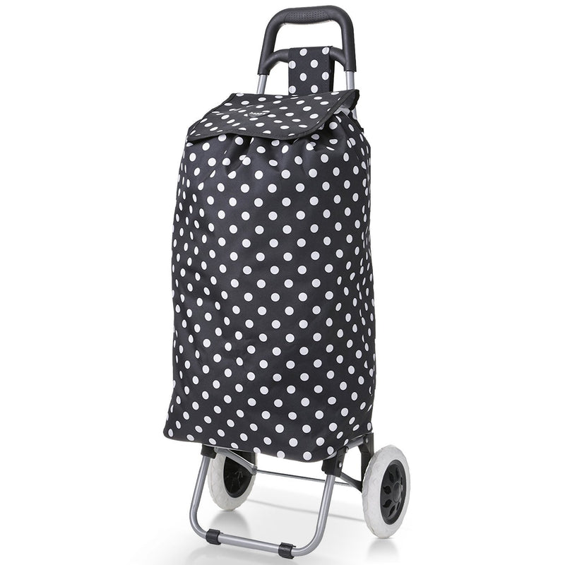 Hoppa 47Ltr Lightweight Shopping Trolley, Hard Wearing & Foldaway for Easy Storage with 3 Years Guarantee (Black Polka Dot) - Packed Direct UK