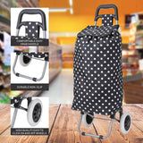 Hoppa 47Ltr Lightweight Shopping Trolley, Hard Wearing & Foldaway for Easy Storage with 3 Years Guarantee (Black Polka Dot) - Packed Direct UK