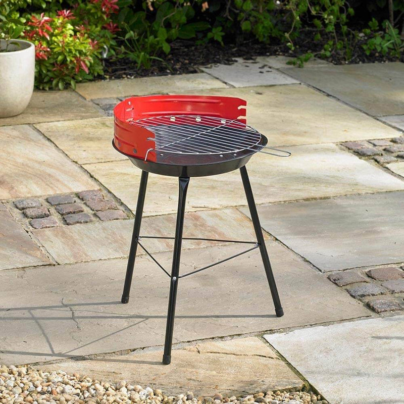 Kingfisher 14in Round Circular Steel Portable Home Garden BBQ Barbeque Grill - Packed Direct UK