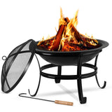 Olsen & Smith Large Steel Metal Fire Pit for Outdoor Garden Patio Heater Camping Bowl with Lid & Poker , Wood & Coal Burning , Large Black