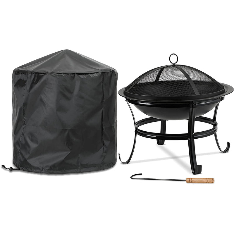 Large Steel Metal Fire Pit for Outdoor Garden Patio Heater Camping Bowl with Lid & Poker , Wood & Coal Burning , Large Black - Packed Direct UK