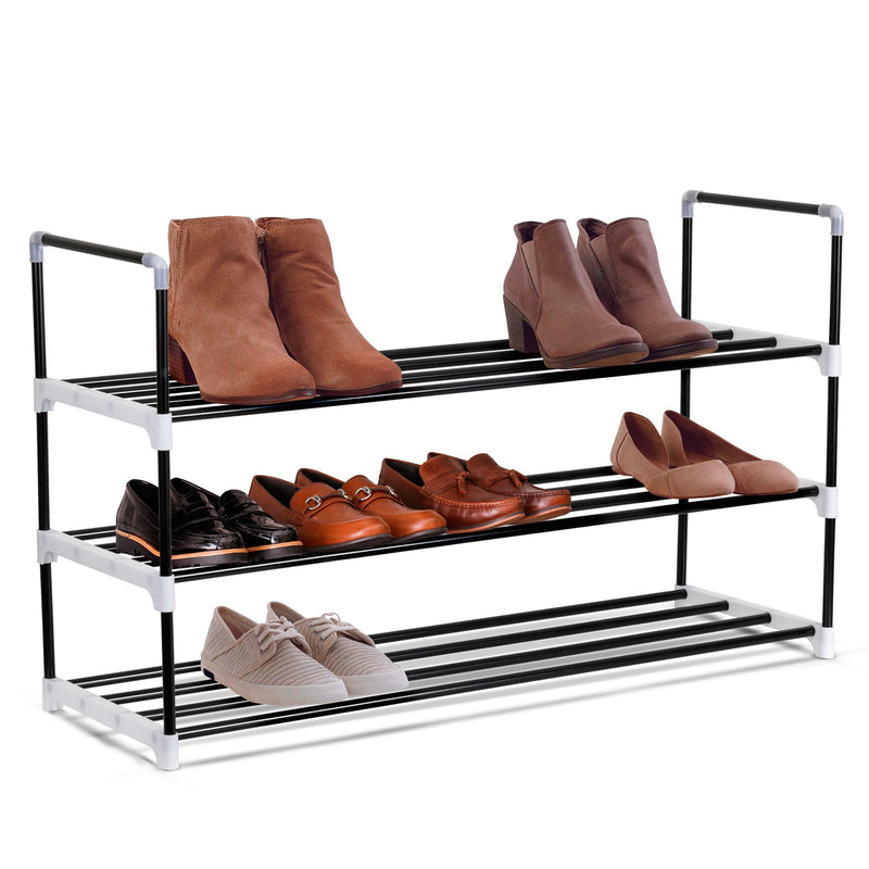 Olsen & Smith 3 Tier Shoe Storage Rack Organiser Small , Quick Assembly No Tools Required, Holds 12 to 15 pairs (W) 92cm x (H) 54cm x (D) 29cm Black - Packed Direct UK