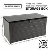 Olsen & Smith Large 680L Plastic Garden Bench Storage Box