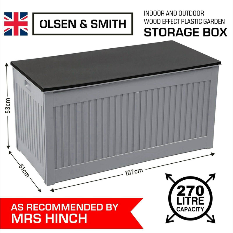 Olsen & Smith Medium 270L Plastic Garden Bench Storage Box - Packed Direct UK