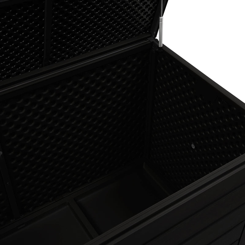 Olsen & Smith Outdoor Plastic Garden Storage Box Bench Shed -Weatherproof Sit On Wood Effect Chest (830L, Anthracite) - Packed Direct UK