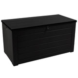 Olsen & Smith Outdoor Plastic Garden Storage Box Bench Shed -Weatherproof Sit On Wood Effect Chest (830L, Anthracite) - Packed Direct UK